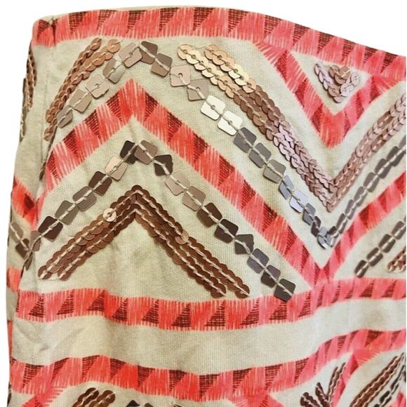 Express Pink Cream Gold Sequin Y2K Zig Zag Print Chevron Lined Mini Skirt Sz XS - Picture 6 of 7